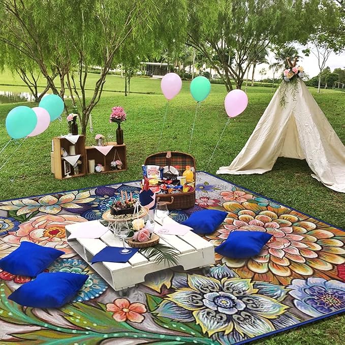 Waterproof Picnic Blankets Foldable & Portable 60''x80'' Boho Picnic Mat for Outdoors, Large Washable Picnic Blanket for Travel Camping Beach, Park Grass Picnic Blanket Accessories for Adults