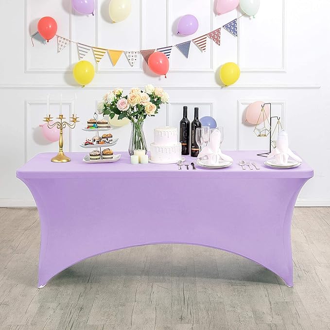 FORLIFE Spandex Table Cover - Fitted 6ft Rectangular Tablecloth, Stretch Patio Cover, Universal for Wedding, Banquet, Party (Lavender)