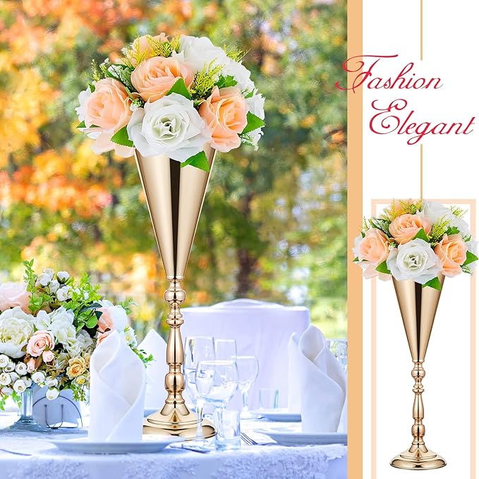 Amylove 10 Pcs Wedding Centerpieces Tall Vases - 21.7 Inch Gold Crystal Geometric Flower Stand, Elegant Table Decor for Wedding Reception, Party, Banquet, Hotel Decorations (16.5 Inch,Classic)