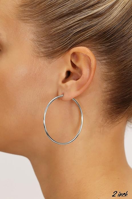 14k White Gold Classic Round Hoop Earrings