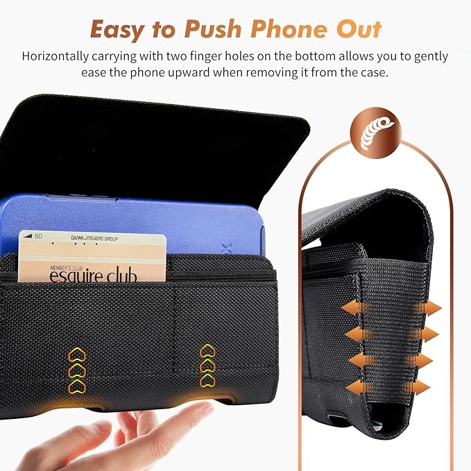 BECPLT Nylon Belt Holster Case for iPhone 12-16 Pro & Galaxy S20-S24 - Cell Phone Pouch with Clip - Black
