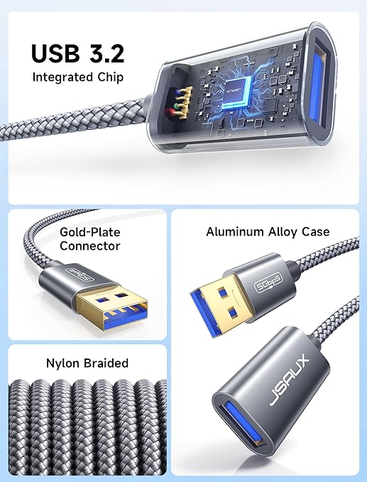 JSAUX USB 3.0 Extension Cable 10FT, USB A Male to Female Extension Cord Durable Braided Material Fast Data Transfer Compatible with USB Keyboard, Flash Drive, Hard Drive, PlayStation, Xbox, Oculus VR