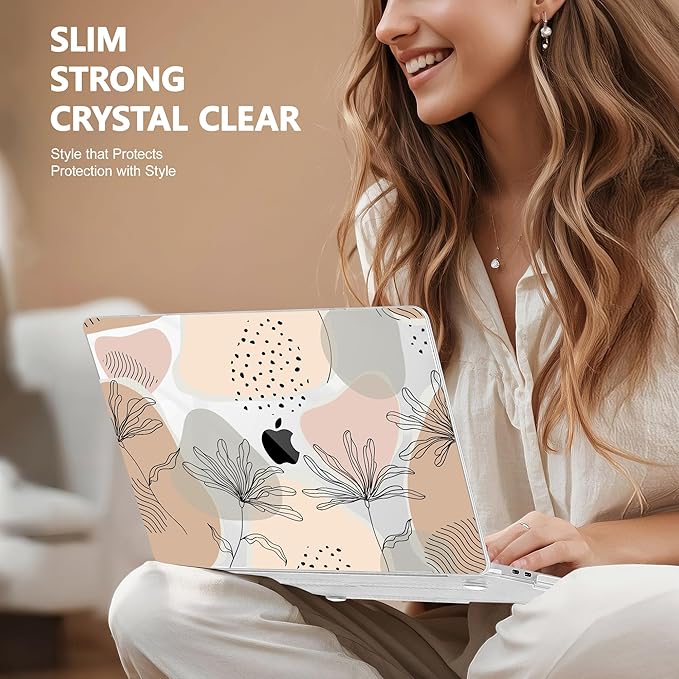 May Chen Compatible with MacBook Pro 13 inch Case 2022 2021 2020 Release Models A2338 M2 M1 A2251 A2289, Hard Hard Shell Case with Keyboard Cover for MacBook Pro 13 inch, Flowers and Leaves