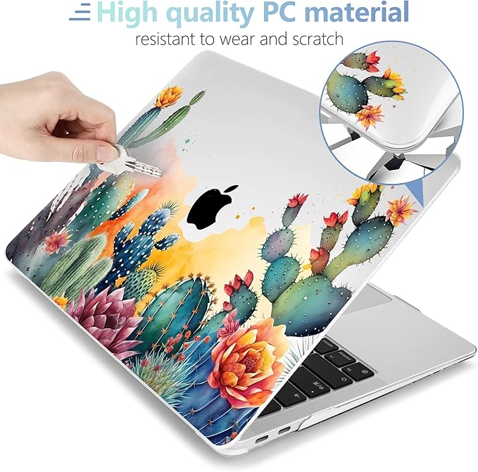MEEgoodo for MacBook Air 13.3 inch Case 2021 2020 2019 2018 A2337 M1 A2179 A1932,Clear Case for MacBook Air M1, Laptop Shell with Keyboard Webcam Cover & Trackpad Film & Type C Adapter,Tropical Cactus