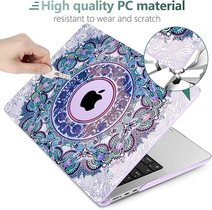 TWOLSKOO for M4 MacBook Air 13.6 inch Case 2025-2022 Release M4 A3240 M3 A3113 M2 A2681, Plastic Hard Shell & Screen Protector & Keyboard Cover & Trackpad Film, Mandala