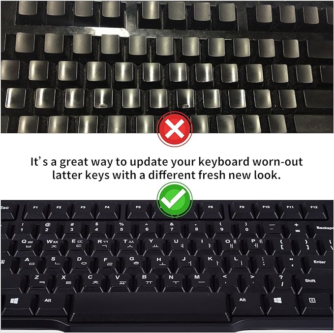 2PCS Korean Keyboard Stickers, Korean-English Keyboard Letters Replacement Sticker White Font on Black Background for Computer Laptop Notebook Desktop, Matte Keyboard Alphabet Stickers
