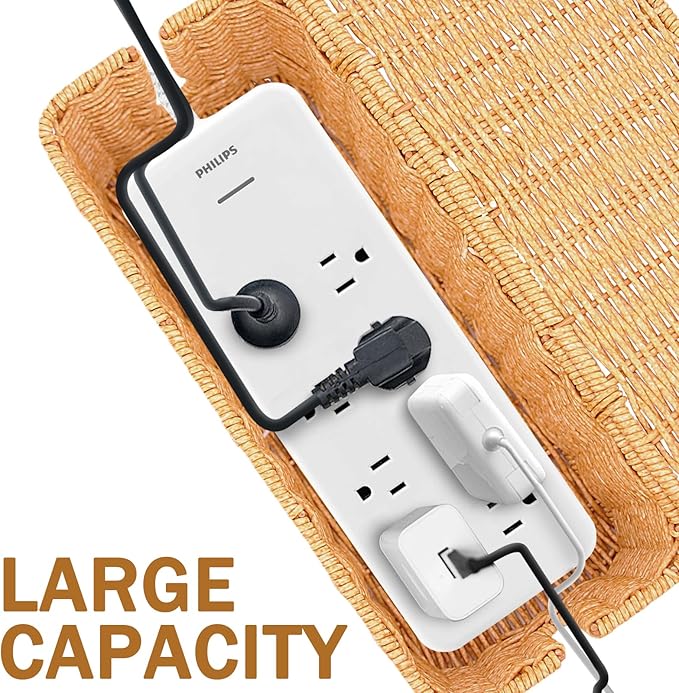 Cable Management Box, Handmade Imitation Rattan Cord Cable Organizer, Cable Raceway Open Slots Cords Hider Box for Computer Router USB Hub & Power Strip