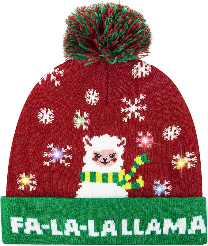 RAISEVERN Unisex Ugly LED Christmas Hat Novelty Colorful Light-up Stylish Knitted Sweater Xmas Party Beanie Cap(6 Lights)
