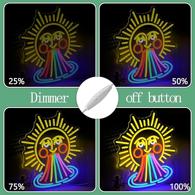 Sun Rainbow Neon Sign for Wall Decor Sun Neon Light Sunrise Light Up Sign Rainbow Led Neon Light for Bedroom Gallery Pub Party Club (14.56 * 12.59 In)