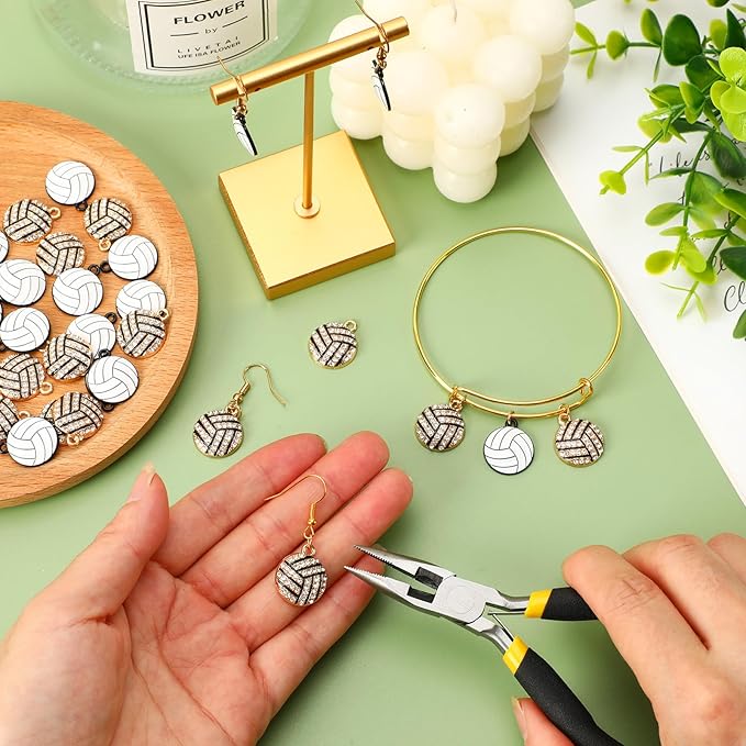 MARFOREVER Sports Charms, 40 Pcs/20 Pairs Volleyball Charms for Jewelry Making, Rhinestone Ball Game Enamel Charm Pendants for Bracelet Necklace Earrings Making and DIY Crafts