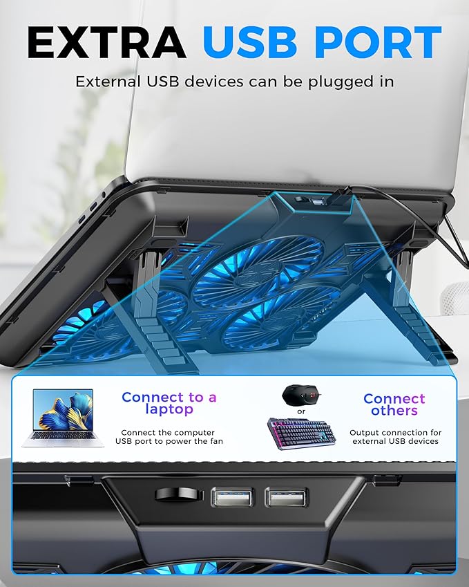 AICHESON Laptop Cooling Pad with 6 High-Speed Fans, Computer Cooler with 7 Adjustable Angles, Compatible with 13-17.3 Inch Laptops