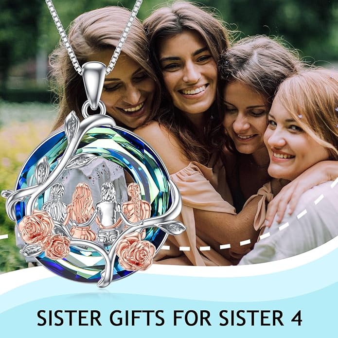 TOUPOP Sisters Gifts from Sister Necklace Sterling Silver Rose Flower with Crystal Jewelry Valentines Day Birthday Gifts for Women Best Friend Friendship