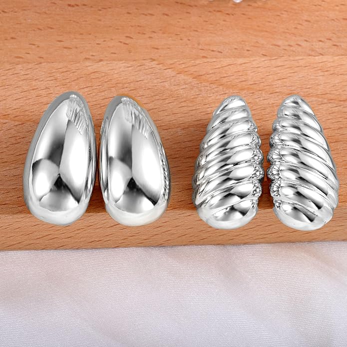 Teardrop Clip On Earrings Dupes Earring for Women Chunky Hoop Earrings Hypoallergenic Lightweight Dangle Water Drop Earring Set for Women