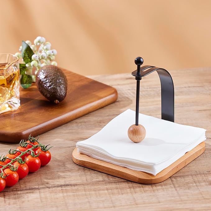 North American Beech Napkin Holder for Table - Nordic Style Wooden Cocktail Napkin Holder Fits 5-7" Napkins - Windproof Dispenser for Kitchen, Coffee Bar, Cocktail Bar (Gift Idea)