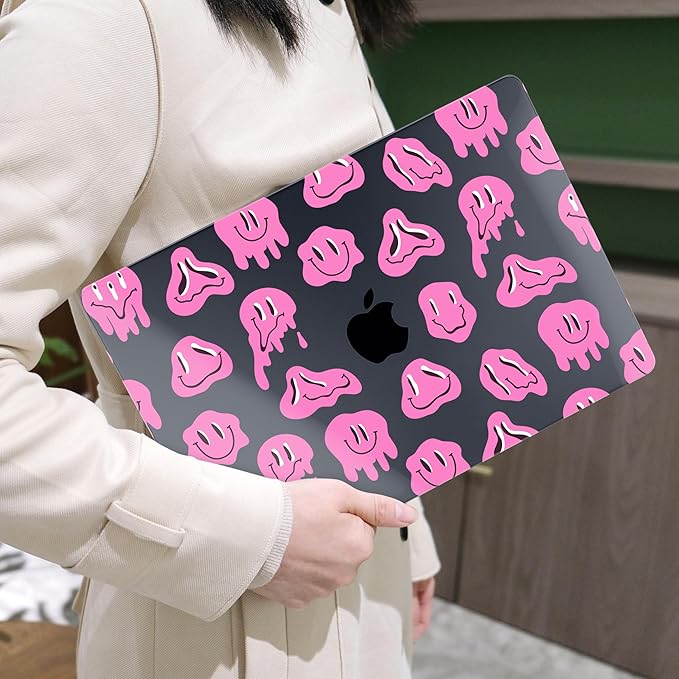 MEEgoodo Case for MacBook Air M4/M3/M2 13.6 inch 2025 2024 2022, Fit Model A3240 A3113 A2681, Compatible with MacBook Air 13 inch, Laptop Hard Shell Case with Keyboard Cover, Pink Groovy Emoji