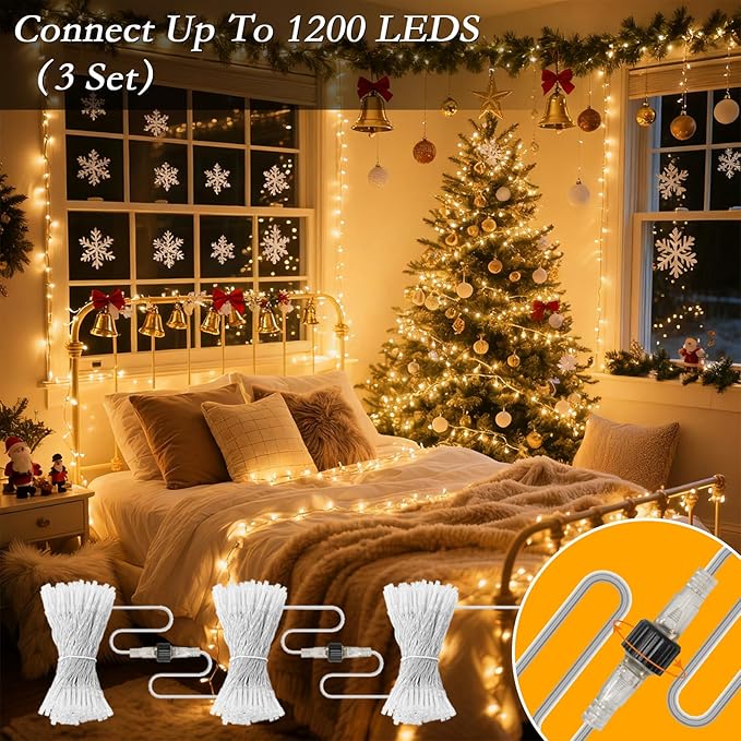 66FT 200 LED Christmas Tree Lights, Bright Warm White Outdoor Christmas String Lights for House, Fairy Lights with 8 Modes, Waterproof & Durable Indoor Outdoor Decor, Timer Included