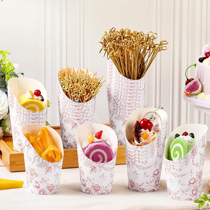 Tioncy 250 Pcs Charcuterie Cups with Cocktail Picks Sets, Bridal Shower Decoration 50 Charcuterie Cups with 200 Sticks for Wedding Baby Shower Floral Boho Witch Party Decorations(Pink,Flower)