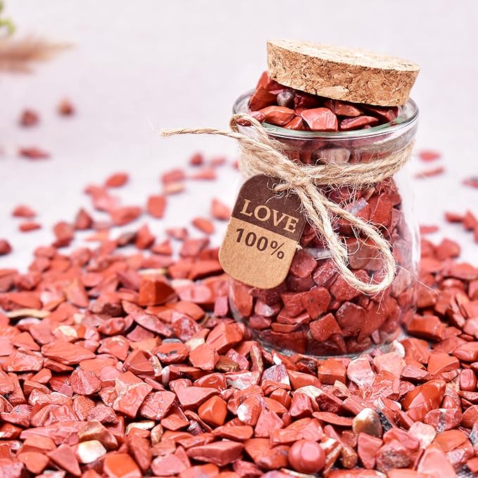 Polished Red Jasper Crystal Chips 200 Pcs - 0.3" 10 oz Tumbled Stone Chips Crushed Sea Glass Stones Healing Reiki Crystal Jewelry Making Home Decoration