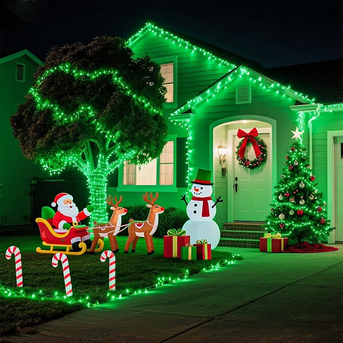 800 LED Christmas Lights Outdoor Indoor, String Lights for Outside with 8 Modes Waterproof, Plug in Twinkle Light Clear Wire for Home Tree, House, Garden, Party Decorations, Green