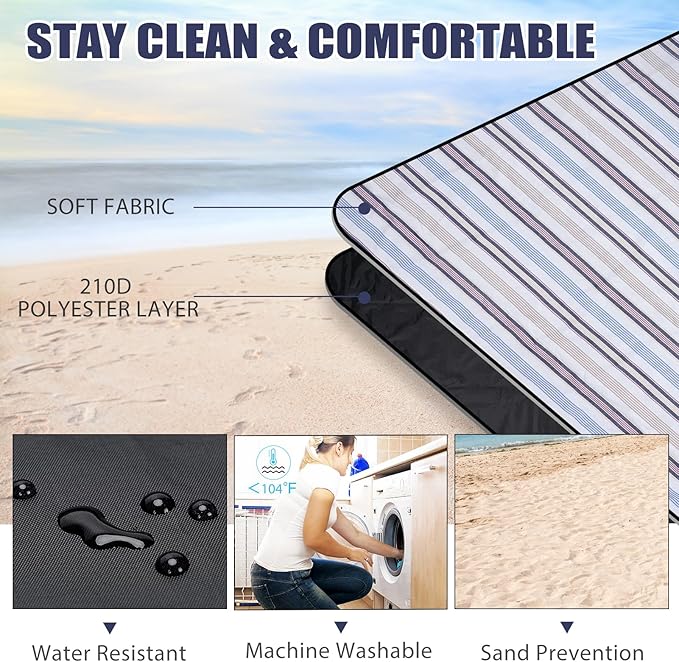 G GOOD GAIN Waterproof Picnic Blanket Portable with Carry Strap for Beach Mat or Family Outdoor Camping Party（Oyster）