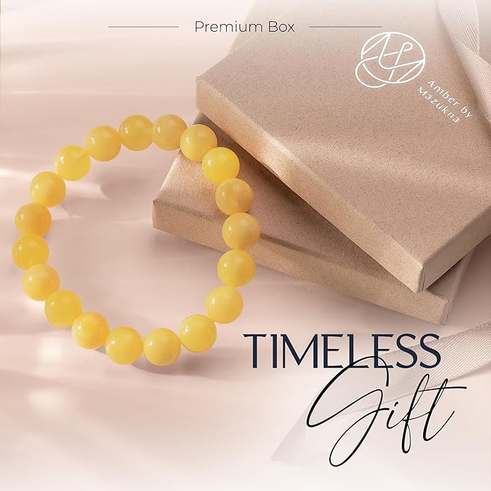Natural Baltic Amber Bracelet for Women and Men – Stretch Wristband with Faceted Beads, Lightweight Unisex Jewelry Gift for Daily and Casual Wear