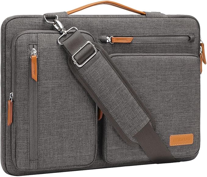 MOSISO 360 Protective Laptop Shoulder Bag,15-15.6 inch Computer Bags Compatible with MacBook Pro 16 inch, HP, Dell, Lenovo, Asus Notebook,Side Open Messenger Bag with 4 Zipper Pockets, Taupe Gray