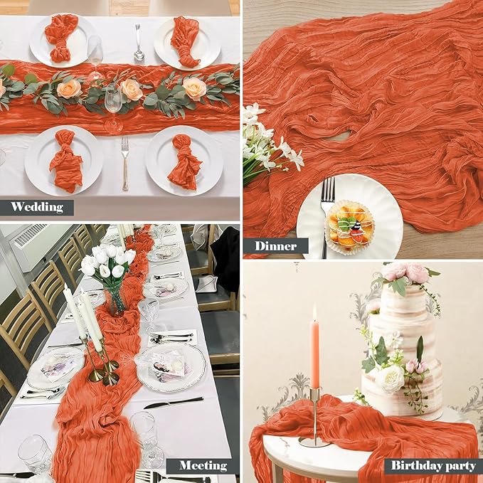2 Pack 10 Ft Cheesecloth Table Runner Orange Gauze Long Table Runners Boho Gauze Cheese Cloth Table Runner Rustic Sheer Runner for Wedding Party Table Decor ( 35 x 120 Inch )