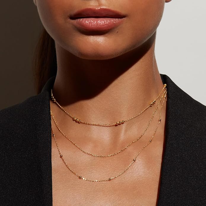 Milla Layered Necklaces for Women – 14K Gold Plated or Silver Plated Dainty Necklace Stack, Trendy Triple Chain Necklace Set