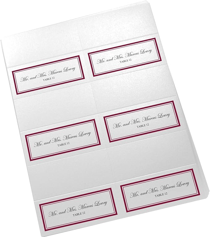 Double Line Border Printable Place Cards, Burgundy (Choose Color), Set of 60 (10 Sheets), Laser & Inkjet Printers - Wedding, Party, Dinner, and Special Events - Made in the USA