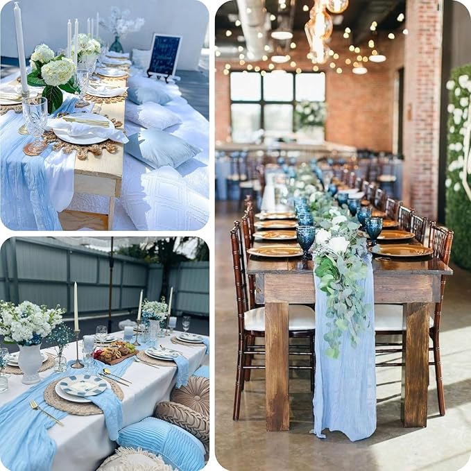 10 Pack Baby Blue Table Runner 120 Inch Cheesecloth Table Runner 10FT Boho Gauze Table Runner Long Cheese Cloth Table Runner Semi Sheer Runners for Wedding Bridal Baby Shower Party