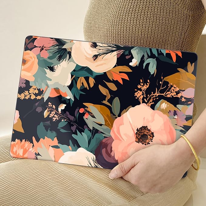 TWOLSKOO Compatible with M4 MacBook Air 13.6 inch Case 2025-2022 Release M4 A3240 M3 A3113 M2 A2681, Plastic Hard Shell & Keyboard Cover & Type C Adapter & Screen Protector, Bright Abstract Flowers