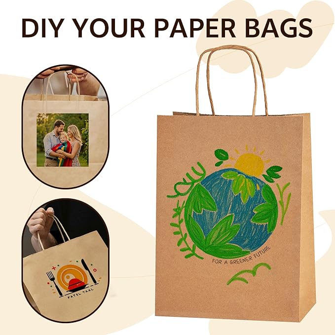 YEEHAW Brown Paper Bags with Handles Bulk 5.8"x3.2"x8.25" 50Pcs Gift Bags Small Size, Brown Kraft Bag with Handles Bulk, Bags for Retail, Party, Shopping, Merchandise