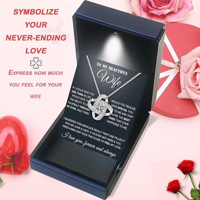 Wife Necklace From Husband To My Wife Necklace Soulmate Necklace For Women Future Wife Jewelry Birthday Christmas Valentine's gifts For Girlfriend Message Card & LED Box