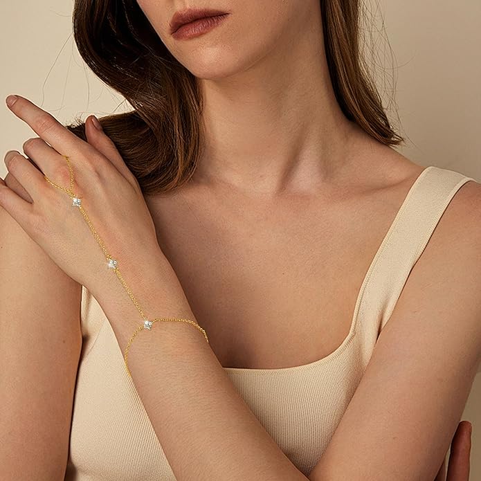 Hand Chain Bracelet, Adjustable Hand Jewelry Chain Bracelet with Ring, Trendy Gold Handchains Jewelry