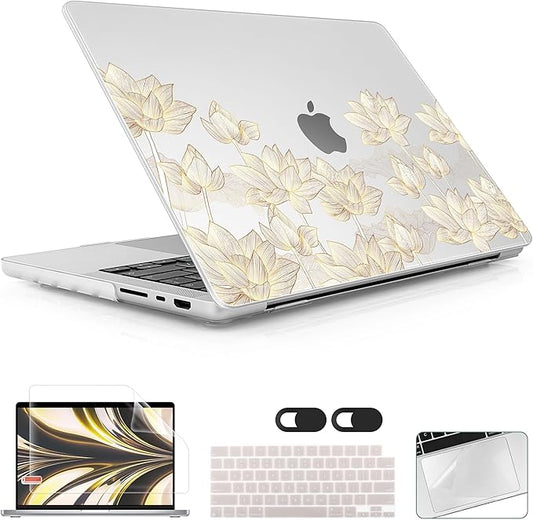 for MacBook Pro 16 inch Case 2021 2022 2023 2024 Release A3186 A3403 M4 A2991 M3 A2780 M2 A2485 M1 Pro/Max, Hard Shell Case with Screen Protector & Keyboard Cover, Lotus