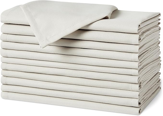 Amazon Basics Reusable Stain and Wrinkle Resistant Cloth Napkins, 12 Pack, 17 x 17 inches, White