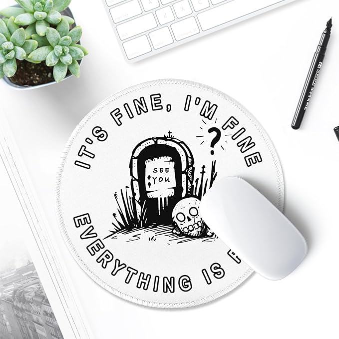 ITNRSIIET Round Mouse Pad with Stitched Edge Premium-Textured Waterproof Non-Slip Rubber Base Desktop Protection Mat Diameter 8.7 inches, Humorous Tombstone