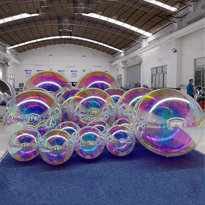 Inflatable Mirror Ball,Silver & Gold & Iridescent Giant Mirror Balloon,Big Shinny Balls,Reusable PVC Hanging Disco Sphere For Party & Wedding & Event Decoration (Iridescent, 60in 4.9ft 1.5m)