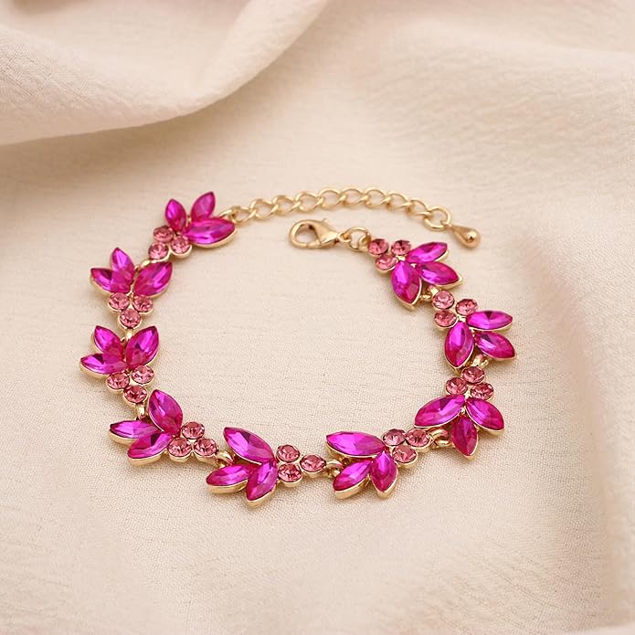 Bridal Wedding Crystal Leaf Choker Necklace Dangle Earring Bracelet Brides Bridesmaid Jewelry Set for Women