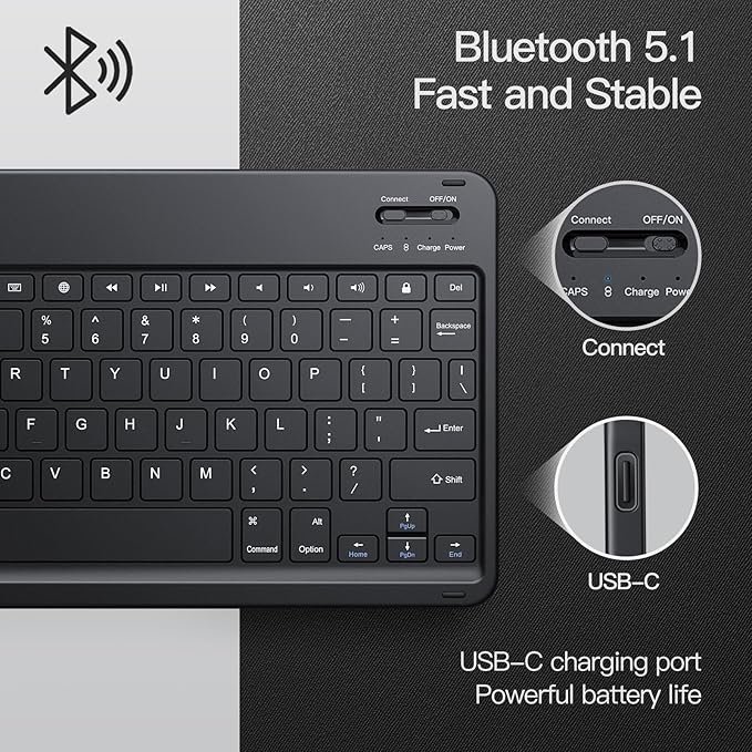 JETech Keyboard Case for iPad Air 11-Inch M3/M2 (2025/2024), iPad Air 5th/4th (10.9-Inch 2022/2020) with Pencil Holder, Magnetic Detachable Bluetooth Keyboard, TPU Back Stand Cover (Black)