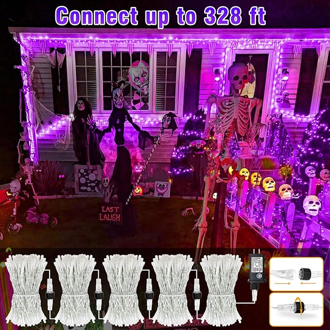 66FT 200 LED Christmas Lights Outdoor, Purple Christmas String Lights Waterproof 8 Modes, Connectable Christmas Decorations Lights Clear Wire for Indoor Home House Room Patio Garden Party
