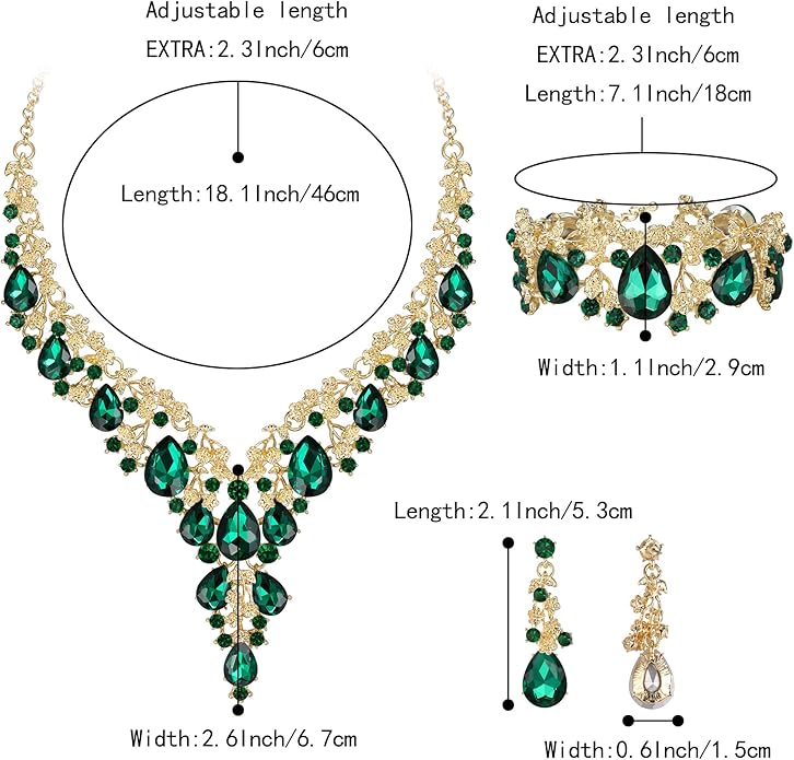 BriLove Women's Wedding Bridal Austrian Crystal Teardrop Flower Cluster Statement Necklace Dangle Earrings Jewelry Set for Party Prom