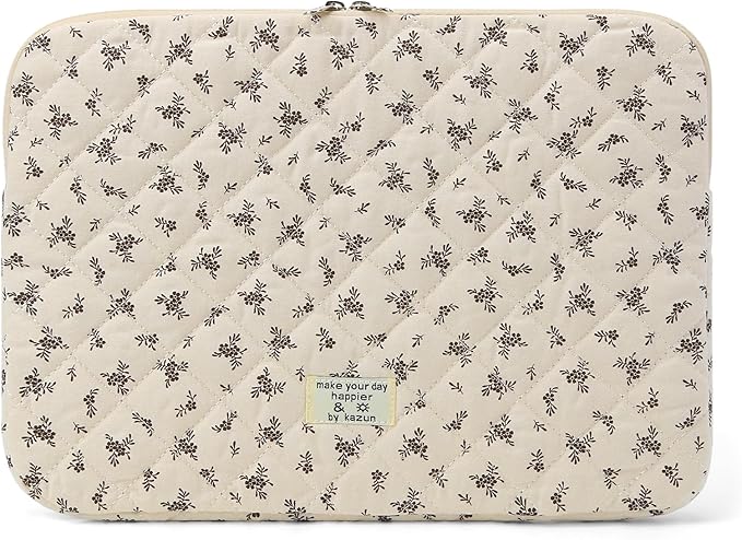 Puffy Laptop Sleeve 13-15.6 Inch Cute Quilted Laptop Protective Case Padded Floral Computer Sleeve for MacBook (A-Black, 15 Inch)