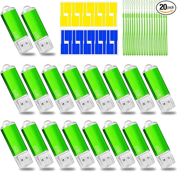 1GB USB Flash Drive 20 Pack Nicepicten Bulk USB 2.0 Thumb Drives 20Pack Metal Jump Zip Drive Memory Stick Pendrive Memoria USB 1 GB with 20PCS Lanyard Label - Green 20 X 1GB Flash Drives Bulk