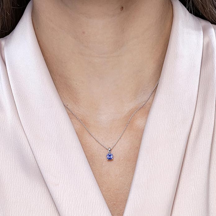 Angara Natural Tanzanite Solitaire Pendant for Women | Round Tanzanite Solitaire Pendant Necklace in 14K Solid Gold/Silver/Platinum With 18" Chain | December Birthday, Gemstone Jewelry Gift