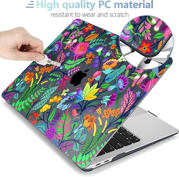 MEEgoodo for MacBook Air 13 inch Case 2021 2020 2019 2018 Released A2337 M1 A2179 A1932 with Touch ID, Plastic Shell & Keyboard Cover Compatible with MacBook Air 13.3, Bright Flowers & Tropic Leaves