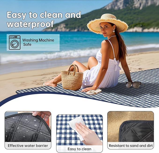 WIN&YING Waterproof Picnic Blanket, 3-Layer 80'' x 80'' Extra Large Picnic Blankets, Outdoor Blanket Foldable and Washable for Beach, Camping, Park, Grass