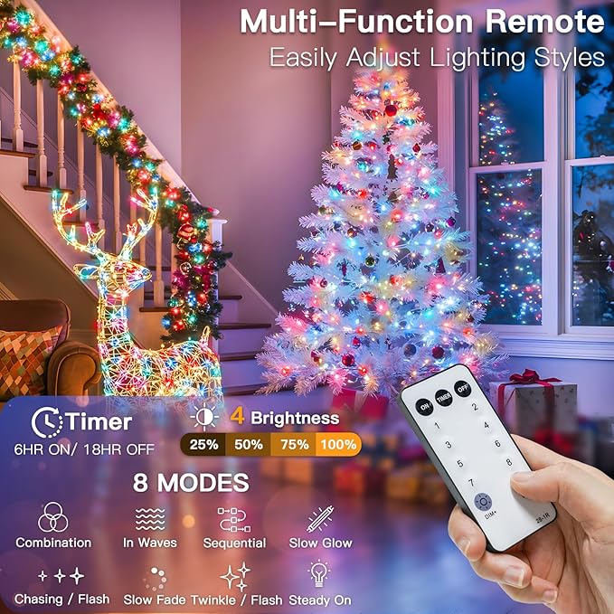 suddus String Lights Indoor Bedroom, 66ft 200 Led Christmas Light Outdoor Clear Wire Connectable, Plug in Fairy String Lights with Remote for Christmas, Party, Easter Decoration, Multicolor