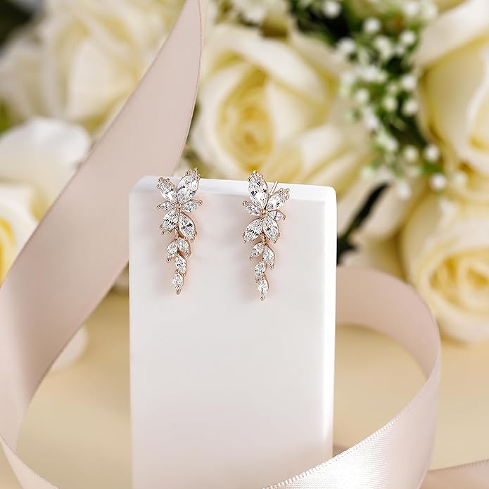 EAMTI Silver Dangle Earrings for Women Cubic Zirconia Marquise Bridal Wedding Earrings 925 Sterling Silver Post Engagement Earring