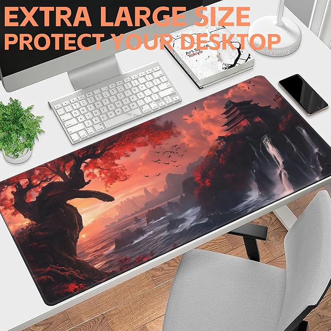 Mouse Pad Large Fantasy Landscape Non-Slip Gaming Desk Mat with Stitched Edge Laptop Keyboard Desk Pad for Work Home Gaming (35.4 x 15.7 Inches)